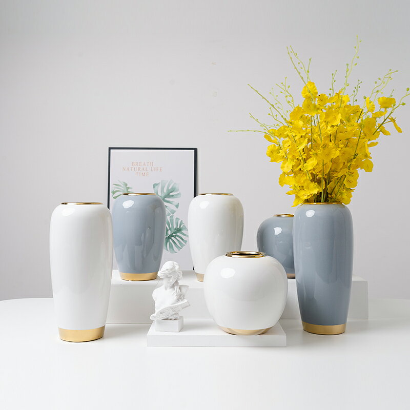 北歐創意陶瓷小花瓶現代簡約干花插花家居裝飾品玄關客廳桌面擺件