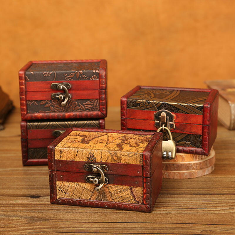 復古收納盒創意木質帶鎖密碼發夾皮筋首飾整理盒儲物盒木盒小盒子