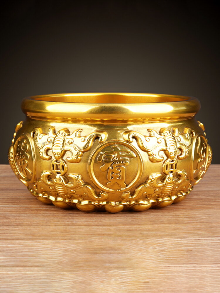 黃銅聚寶盆擺件五福香爐龍鳳銅缸中式家居擺設客廳桌面裝飾工藝品