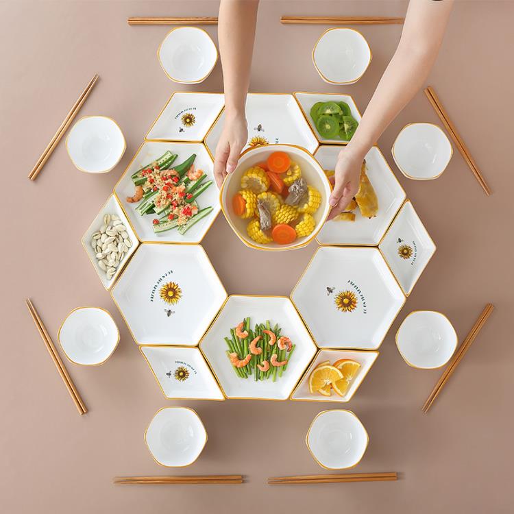 團圓拼盤餐具盤子套裝家用創意碗碟個性陶瓷碗盤組合餐盤北歐碟子