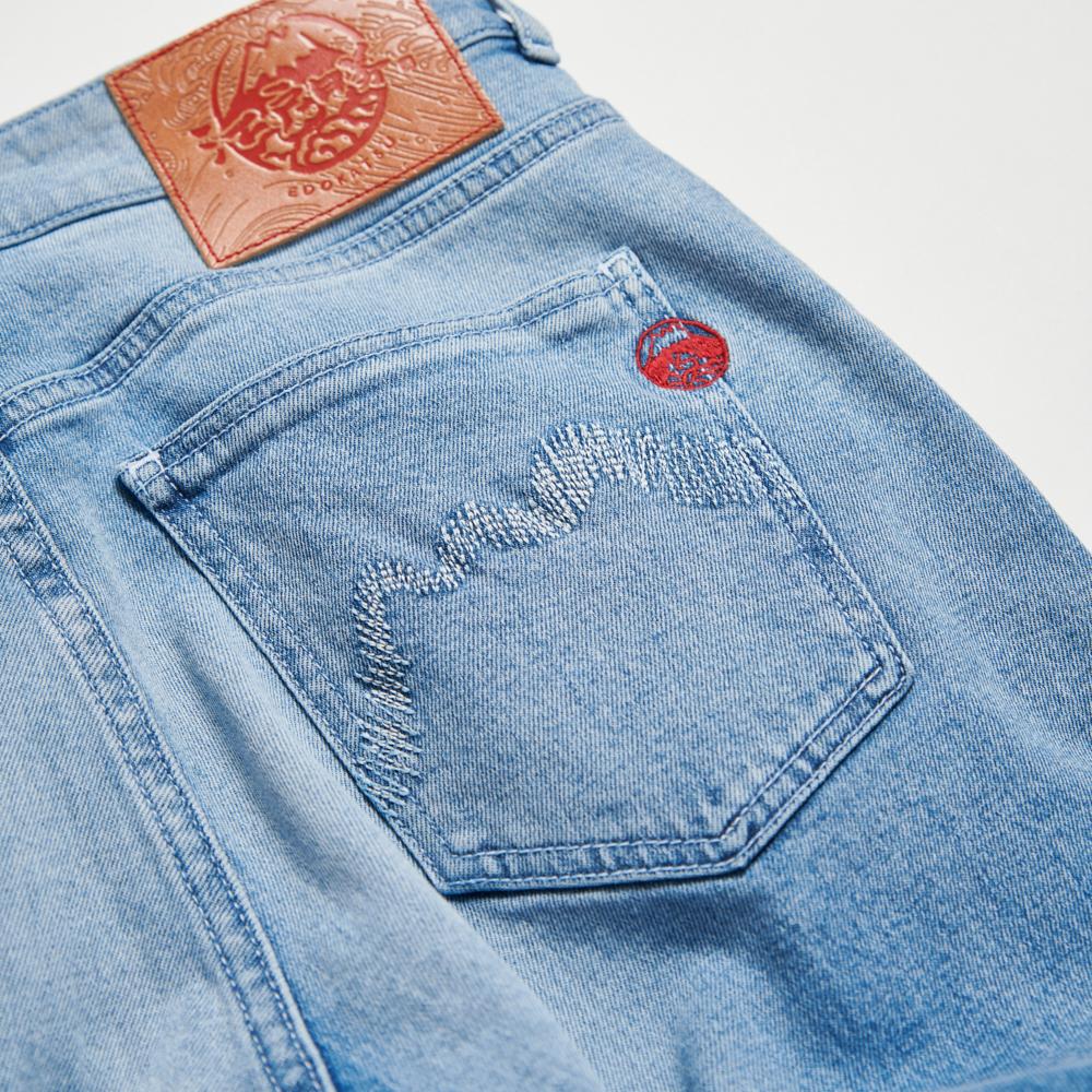 EDOKATSU江戶勝 男款 經典後袋金魚丹寧窄管直筒褲 (漂淺藍) 6