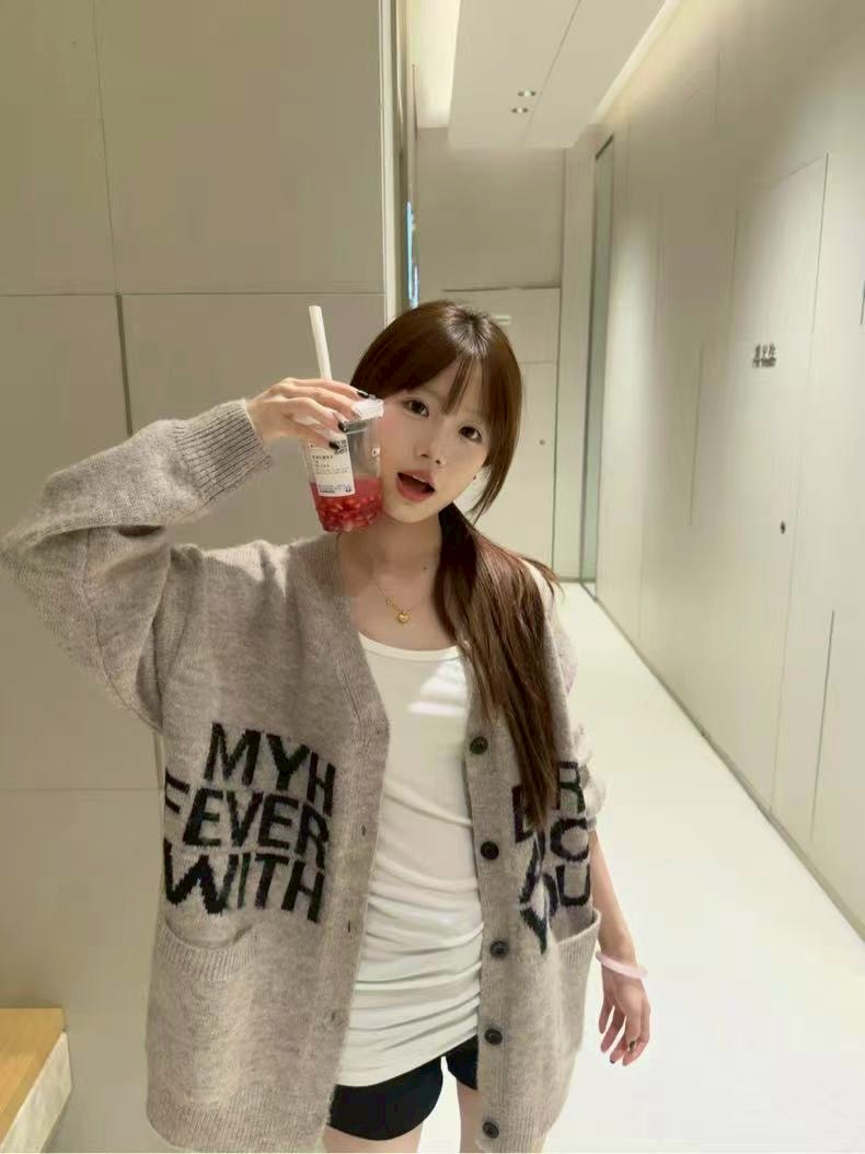 字母提花羊毛絨休閒開釦外套   【B393252】