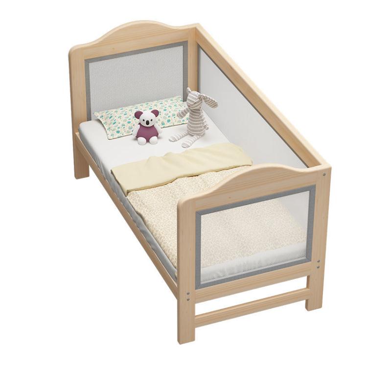 實木兒童網布床經濟型寶寶帶護欄可定制嬰兒拼接大床加寬床邊小床