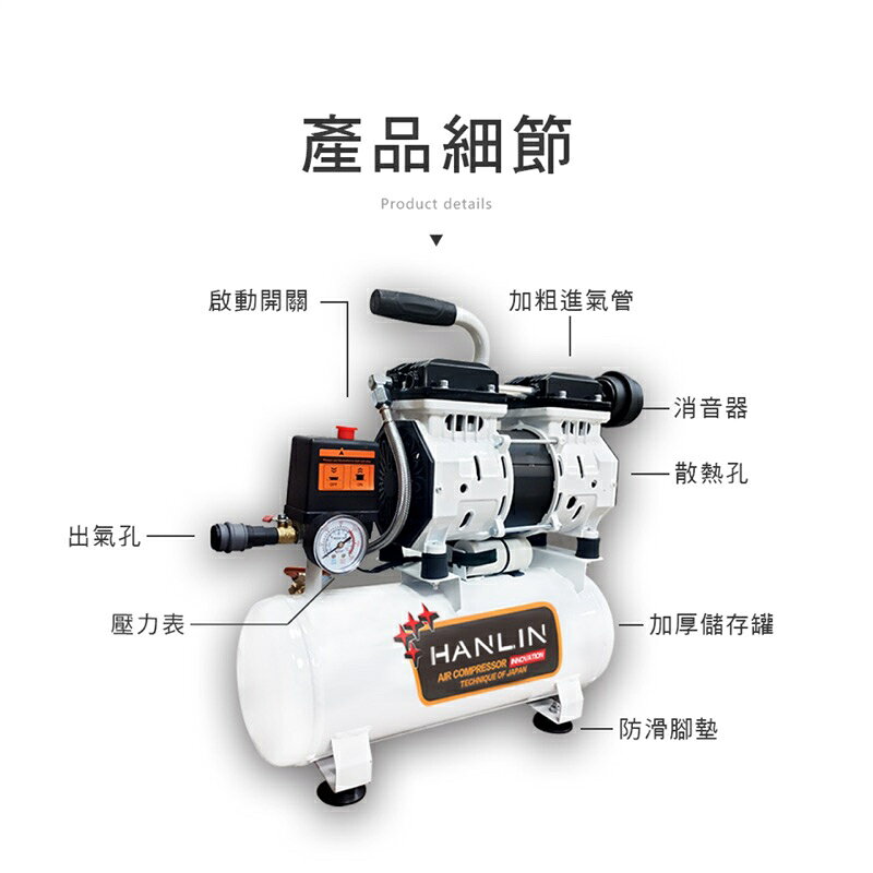 強強滾生活 HANLIN-AIR9L 免維護無油9L空壓機 噴漆 釘槍 木工 油漆 裝潢 7