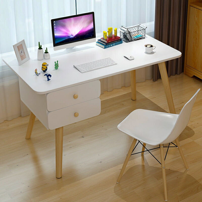 【限時促銷】書桌 簡約台式電腦桌 學生寫字桌 簡易現代書桌 實木腿辦公桌 家用寫字台 單人桌子 代抽屜書桌 家用辦公桌
