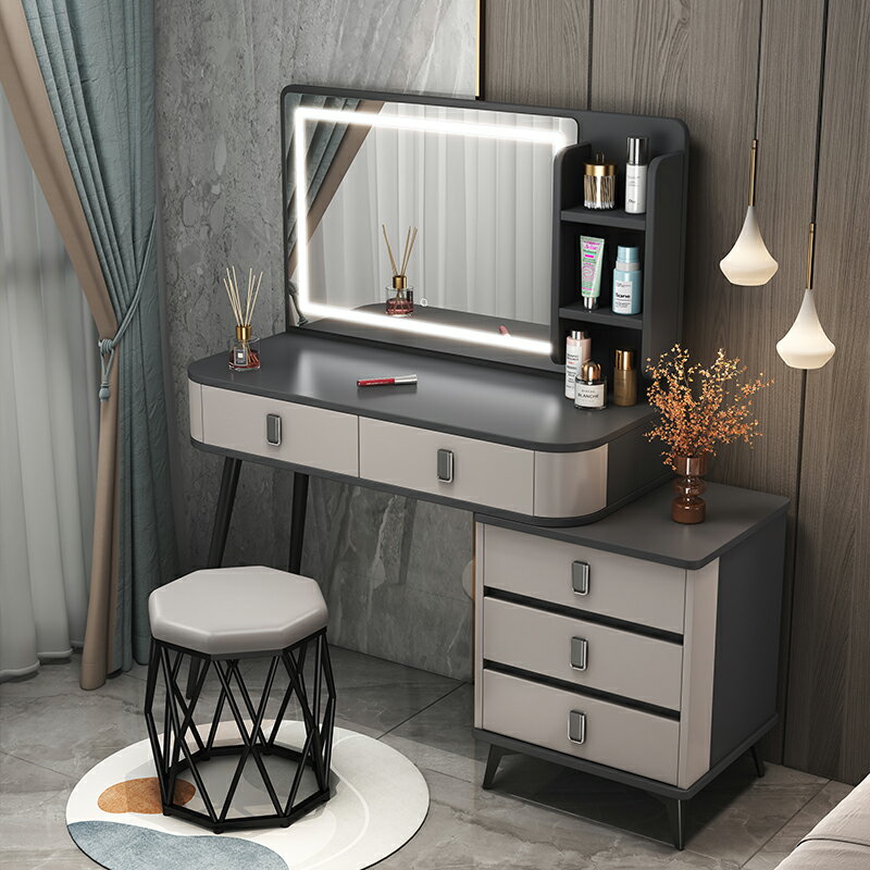 意式梳妝臺臥室現代簡約小型化妝桌主臥書桌鏡子床頭收納斗柜一體