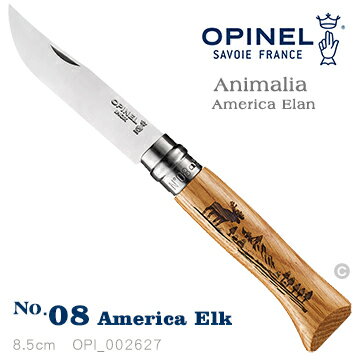 【【蘋果戶外】】OPINEL 法國 No.08 法國 Animalia 野生動物系列 OPI_002627 麋鹿雕刻 002628 熊雕刻 不鏽鋼折刀/櫸木刀柄 折疊刀 (公司貨)