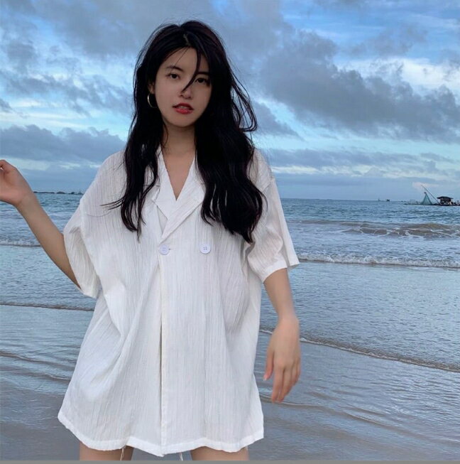 中大尺碼女裝 韓版 西裝外套 薄外套 棉麻外套 春夏純色短袖外套 女空調衫外套 3