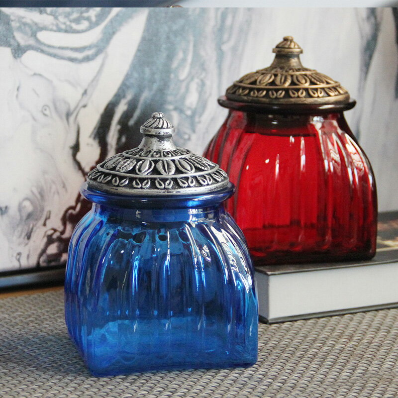 歐式巴洛克北歐樹脂蓋方儲物罐家居玻璃罐裝飾品美式茶葉罐密封罐