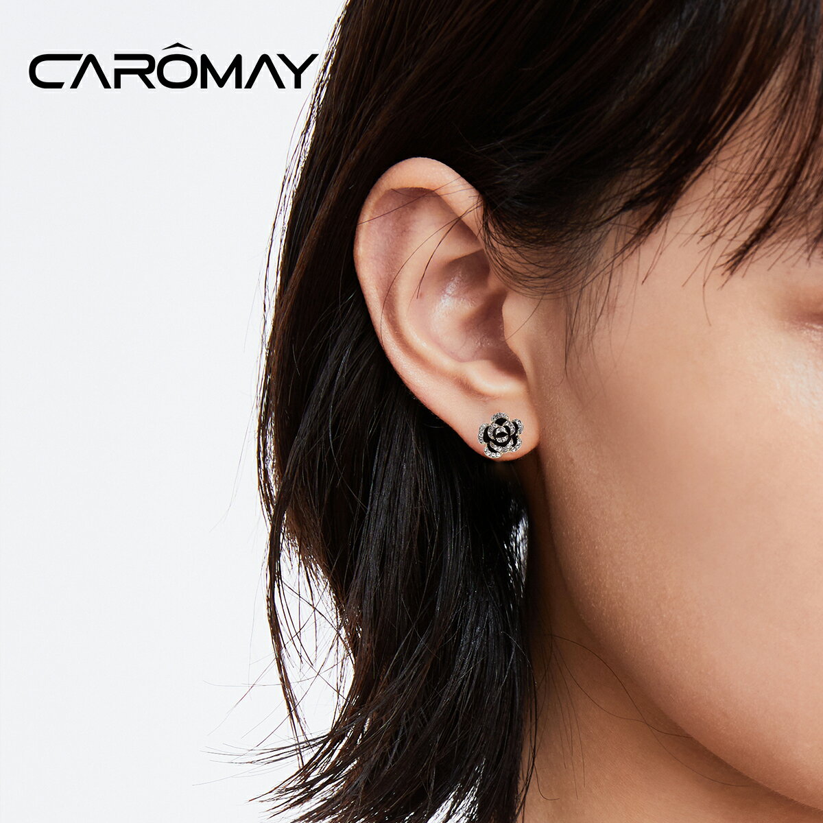CAROMAY玫瑰花朵珍珠耳環一款兩戴耳飾韓國網紅甜美氣質百搭耳釘