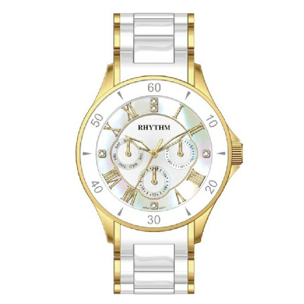 Rhythm 日本麗聲鐘時針 羅馬數字指針腕錶 (C1402T03) 白x金 45mm｜樂天全館特惠中★指定刷卡回饋10%