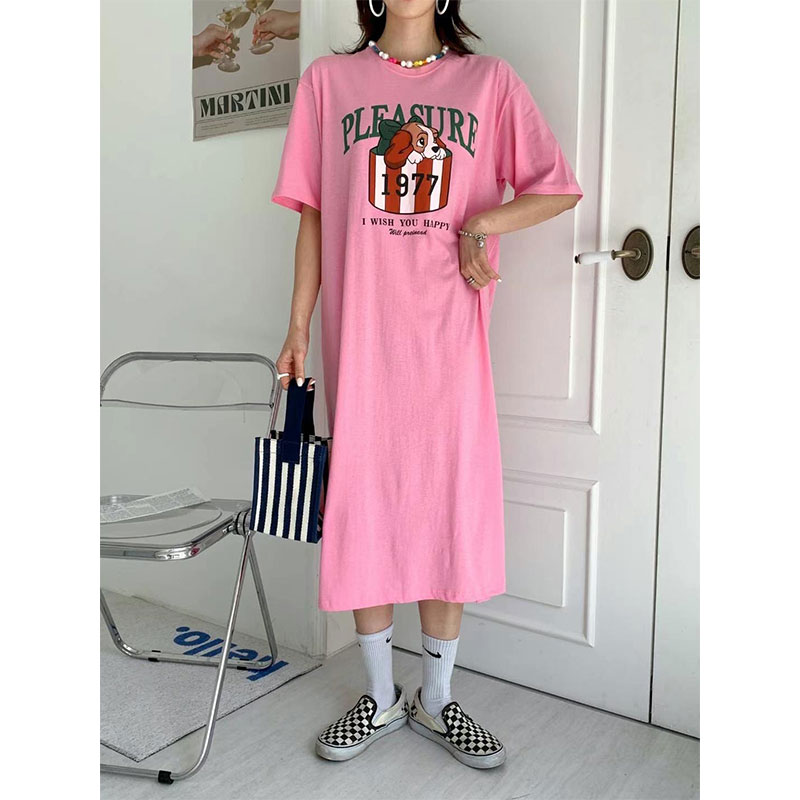 ANNAS 正韓 特價 小姐與流氓 狗狗懶人裙 洋裝 短袖 長裙 長洋 休閒 運動 長版T 顯瘦 寬鬆 棉質 長洋裝 韓國 6