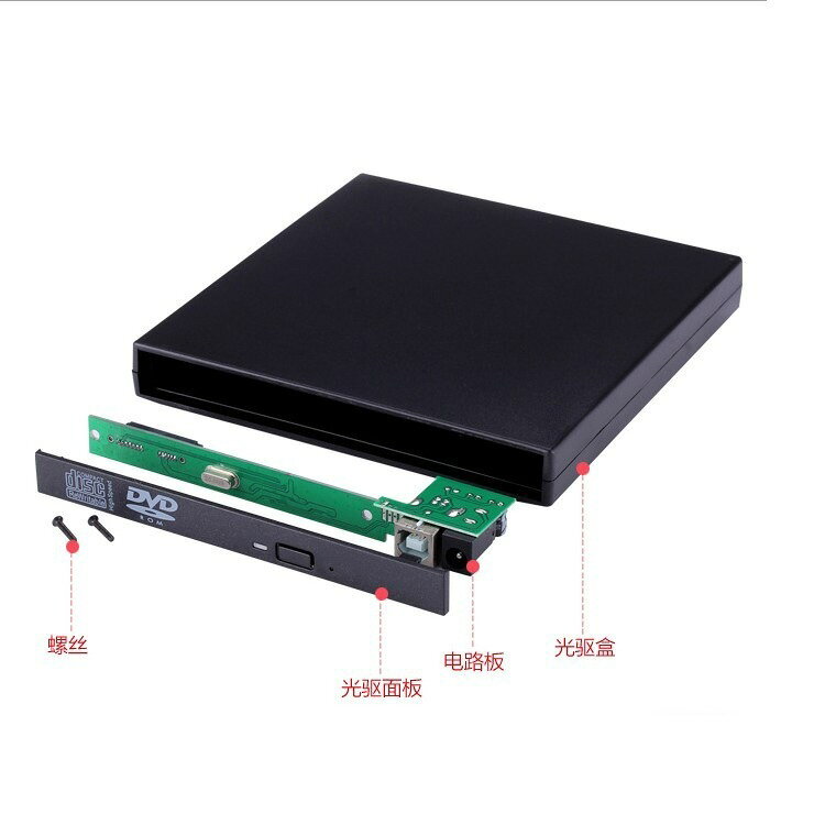 便攜式12.7 mm 光驅盒USB移動套件USB2.0筆記本外接SATA串列埠外接鑫弘-3C數碼