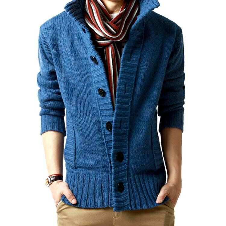 秋季新款韓版潮男裝修身針織開衫加厚毛衣外套男款線衣保暖羊毛衫