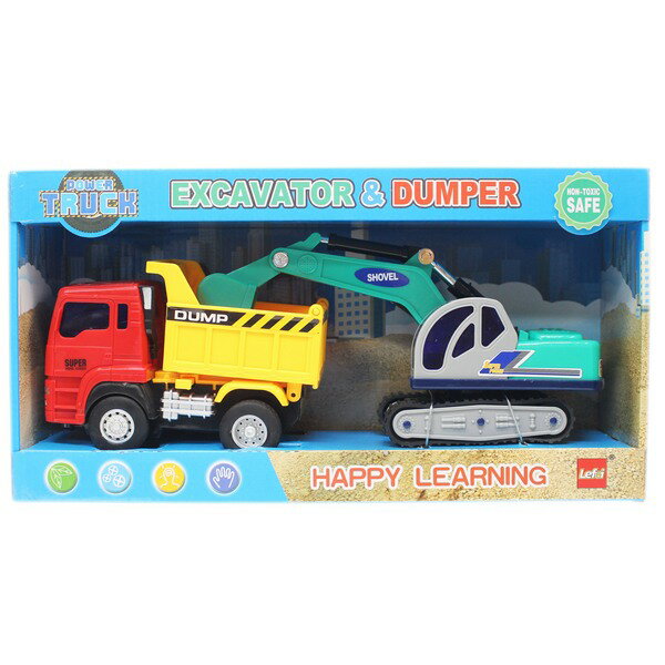 摩輪挖土機 + 砂石車 7811(盒裝)/一盒2台入(促350) 慣性工程車-CF133433【領券滿額再折千11/30止】