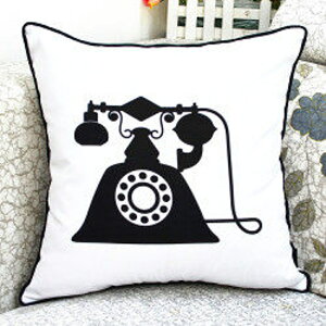 ✤宜家✤時尚複古電話 黑白印花沙發靠枕 抱枕 腰枕 靠背墊