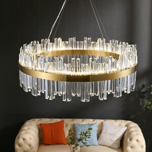 簡約客廳LED燈輕奢水晶吊燈歐式現代大氣臥室設計款創意圓形燈具