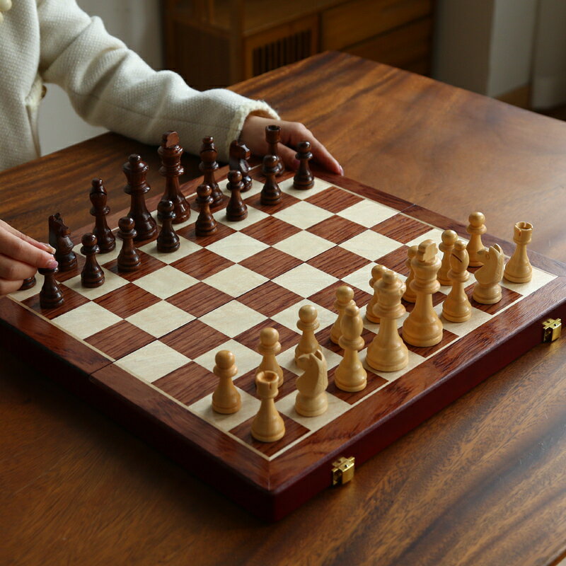 象棋 國際象棋 國際象棋實木益智娛樂手工高檔折疊木質棋盤兒童學生黑白棋子ches