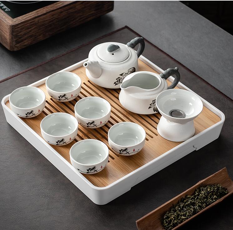 功夫茶具小套裝家用簡約客廳整套陶瓷泡茶壺茶杯托盤儲水茶盤【林之舍】