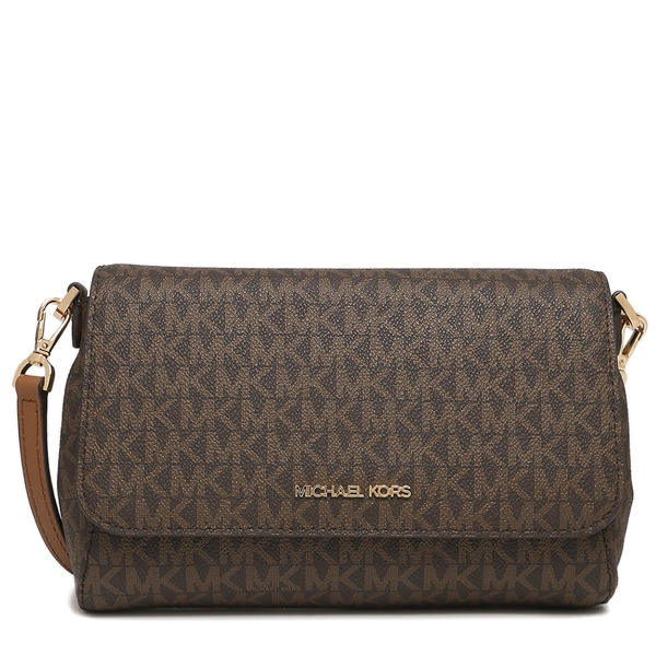 MICHAEL KORS 經典滿版老花翻蓋斜揹包 防刮PVC皮革 側/肩揹包 M58796 深咖啡色MK(現貨)▶指定Outlet商品5折起☆現貨【送禮首選★APP下單點數4倍送】