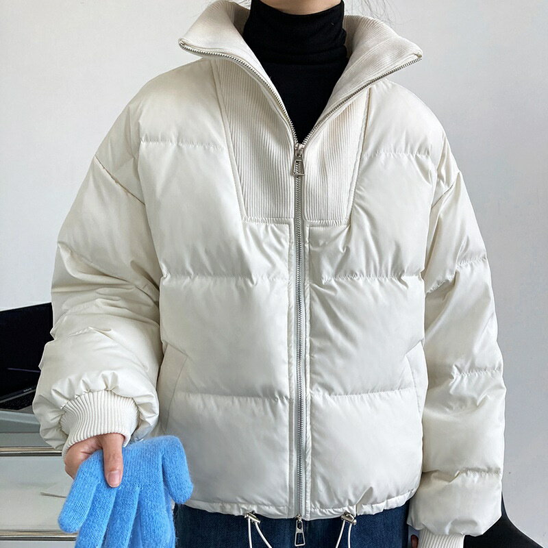 【巴黎精品】羽絨外套白鴨絨夾克-保暖禦寒寬鬆設計感立領短款女外套3色p1ah75