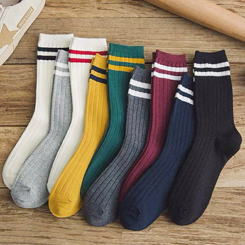 大賀屋 韓系條紋素面襪 10色 文青襪 堆堆襪 捲捲襪 棉襪 男女襪 時尚襪 雙針襪 長襪 長女襪 C00010760