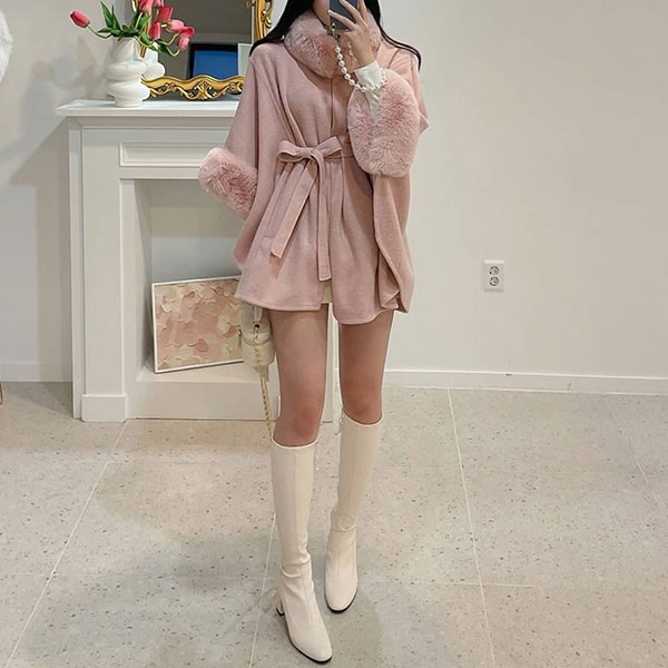 ANNAS 正韓 毛毛 斗篷 外套 大衣 罩衫 披風 爆毛 性感 腰身 兔毛 新年 聖誕節 韓劇 女神 韓國 5