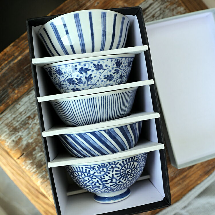 日本進口陶瓷餐具有田燒飯碗禮盒套裝5個小碗高腳碗送人甜品碗