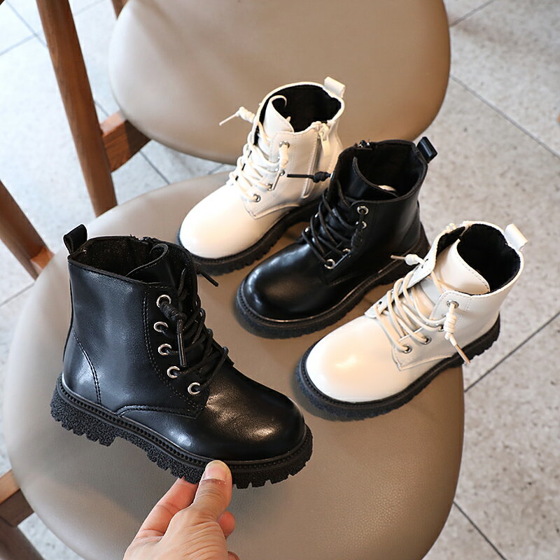 女童馬丁靴春秋新款男童時尚單靴皮面短靴英倫風短靴寶寶靴子