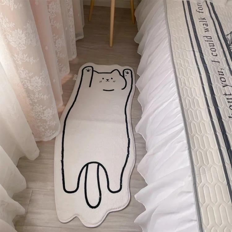 床前短毛地毯臥室卡通貓咪床下兒童房墊家用床邊毯ins風客廳地墊 全館8折~~