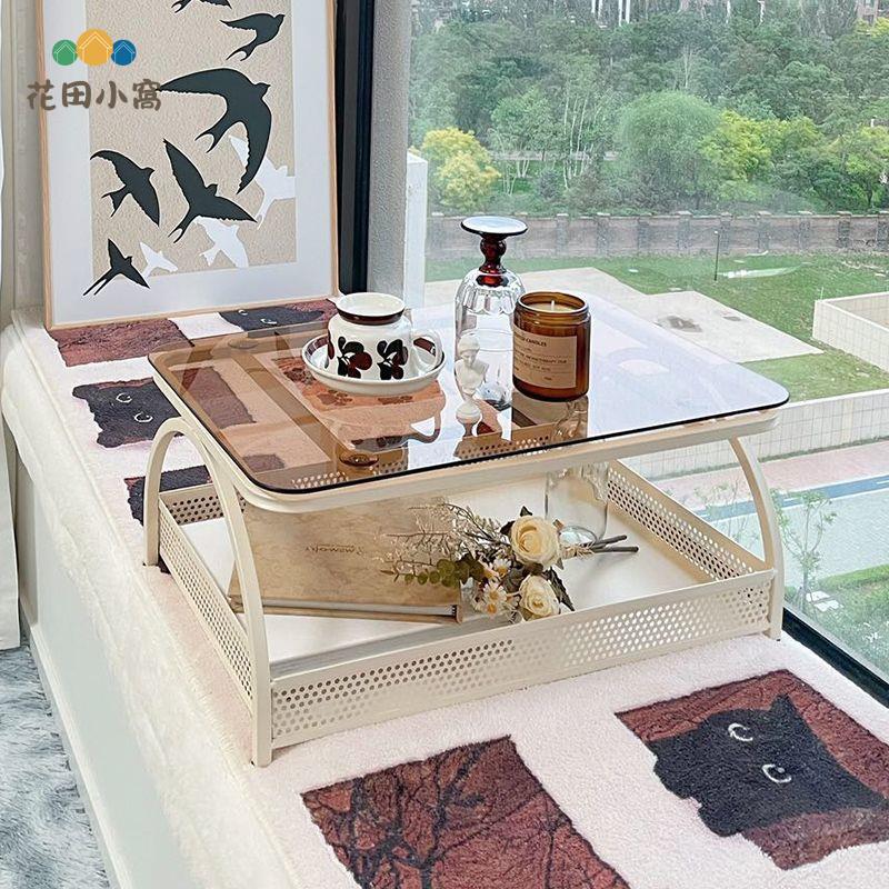 飄窗小桌子 臥室家用榻榻米床上桌 學習小矮桌 玻璃小茶幾 網紅奶油風[PP0521021]