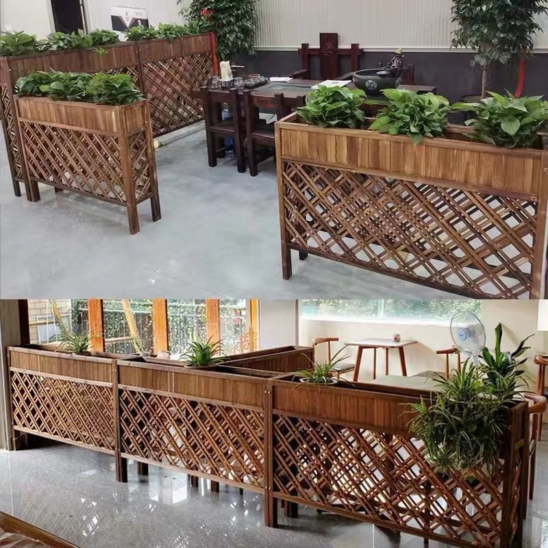 【最低價】【公司貨】防腐木碳化隔斷花架室內餐廳裝飾置物架實木網格花槽圍欄柵欄戶外 4