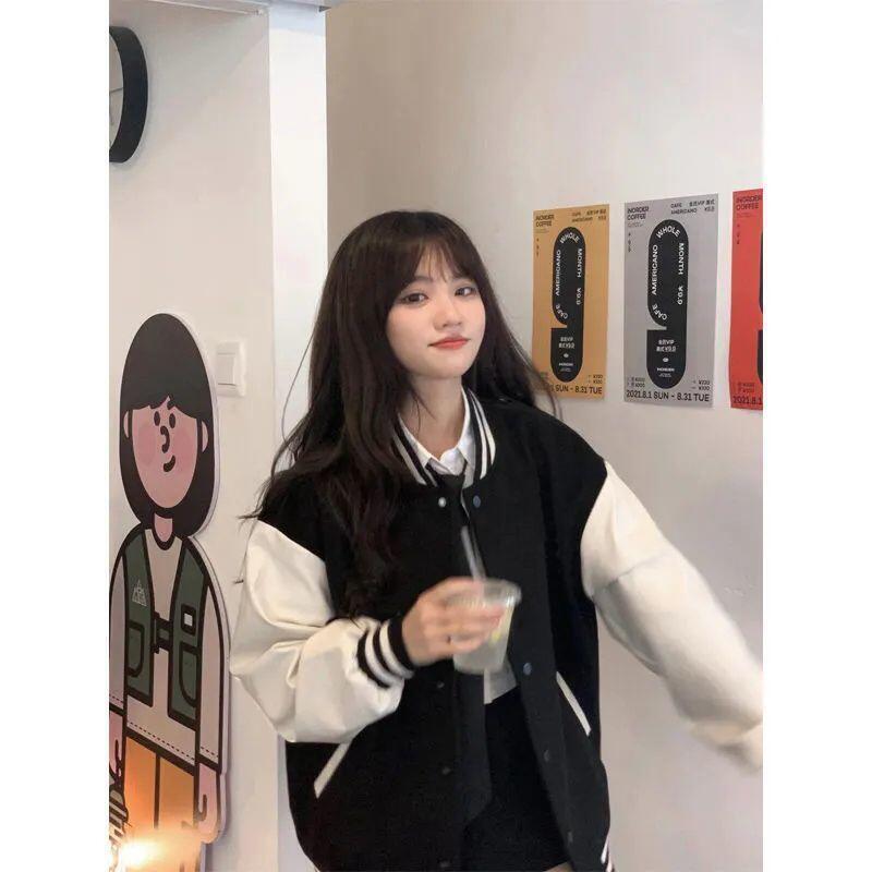 春秋季黑色棒球服女原宿港風BF寬鬆學生小個子復古炸街夾克外套潮
