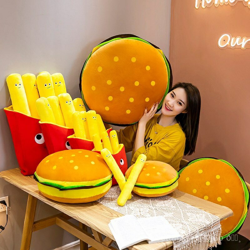 爆單款30cm 40cm 50cm漢堡薯條披薩抱枕耶誕交換物薯條毛絨公仔女生娃娃玩偶抱枕