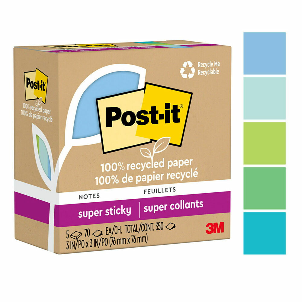 3M Post-it 利貼 狠黏 環保便條紙 76x76mm（70張 /本）混色5本 /盒 654R-5SST【CUBE卡最高10%回饋】