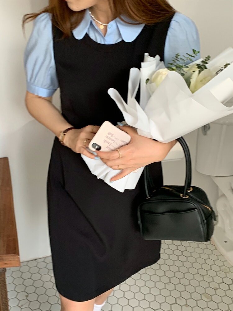 大婉醬微胖定制胖mm大碼女裝2022年夏新款學院風減齡襯衣領連衣裙