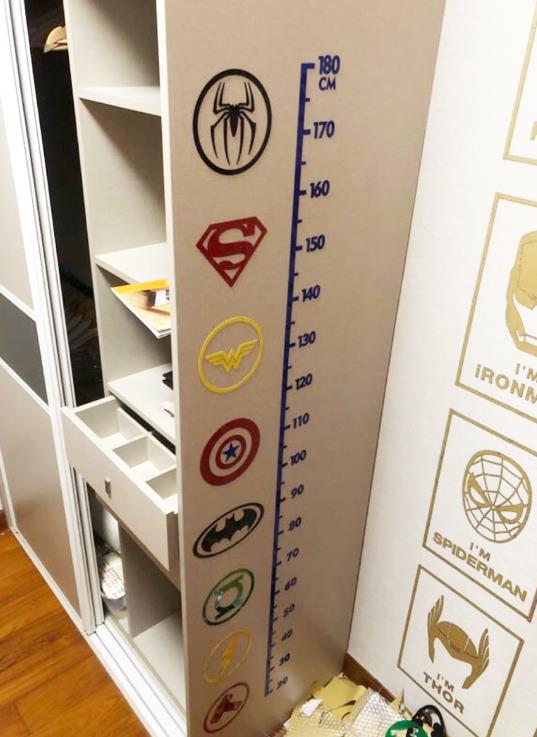 亞克力3d立體墻貼 漫威英雄標志身高貼 臥室兒童房玄關測量身高尺