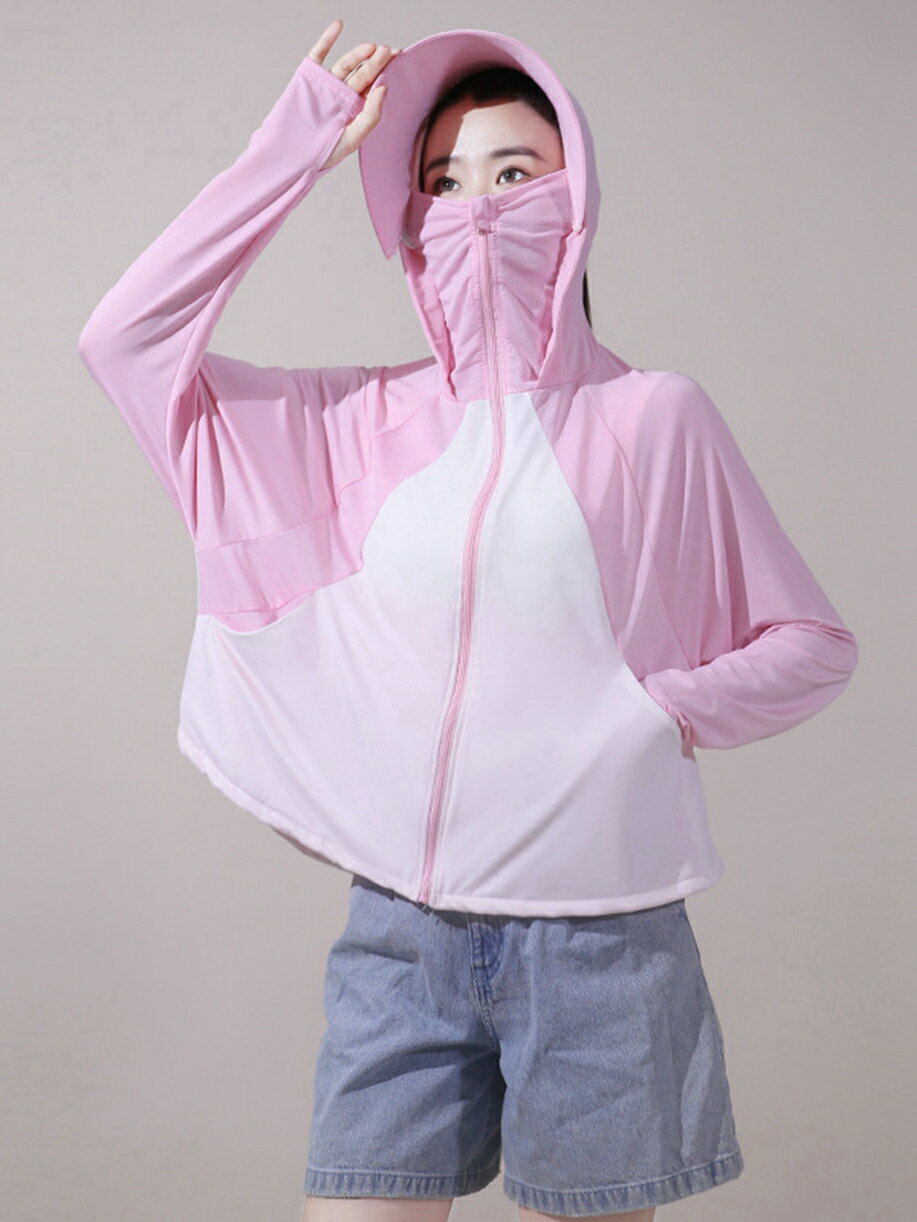 騎車防曬衣女2025新款夏季防曬服透氣拼色冰絲防紫外線遮陽皮膚衣