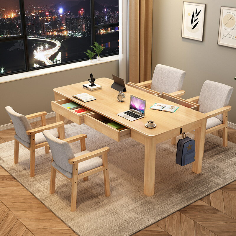 實木書桌家用客廳雙人寫字桌子北歐長條電腦桌簡約書房四人辦公桌