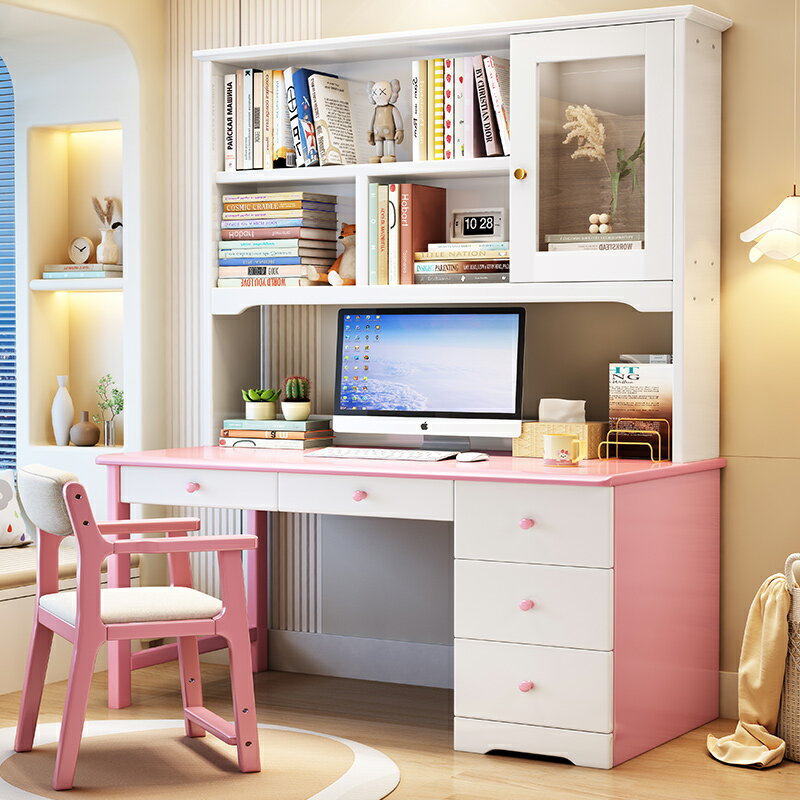 簡易現代實木電腦桌書桌書柜組合式辦公桌家用臥室成人學生寫字桌 8