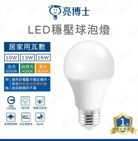 (A Light)附發票 亮博士 LED 10W 13W 16W 燈泡 E27 球泡 穩壓球泡燈 電燈泡 高亮度 超節能 0