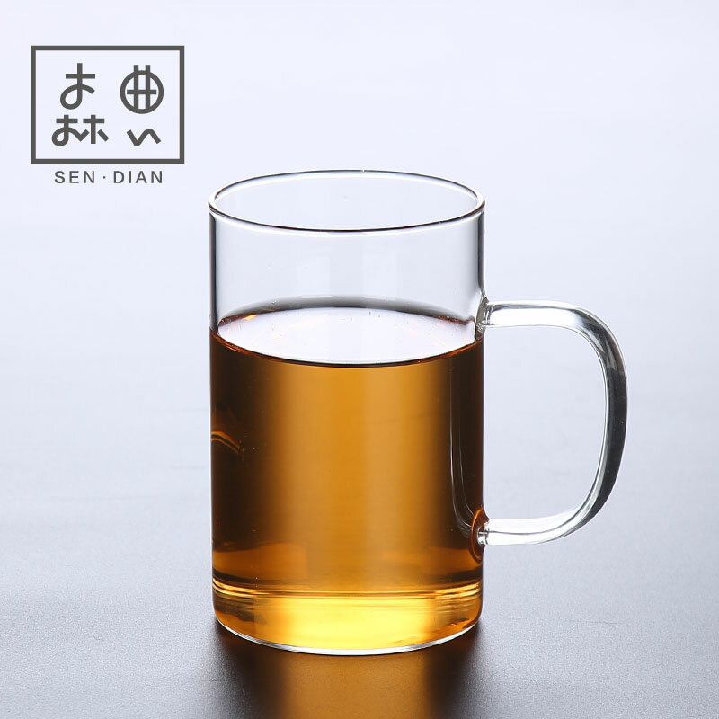 森典玻璃杯水杯帶把茶杯耐高溫辦公室家用喝茶杯泡茶透明牛奶杯子