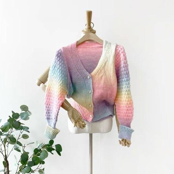ANNAS 正韓 珍珠釦 渲染 外套 漸層 彩虹 扎染 暈染 麻花 毛衣 針織外套 粗針織 夢幻 女神 韓國 8