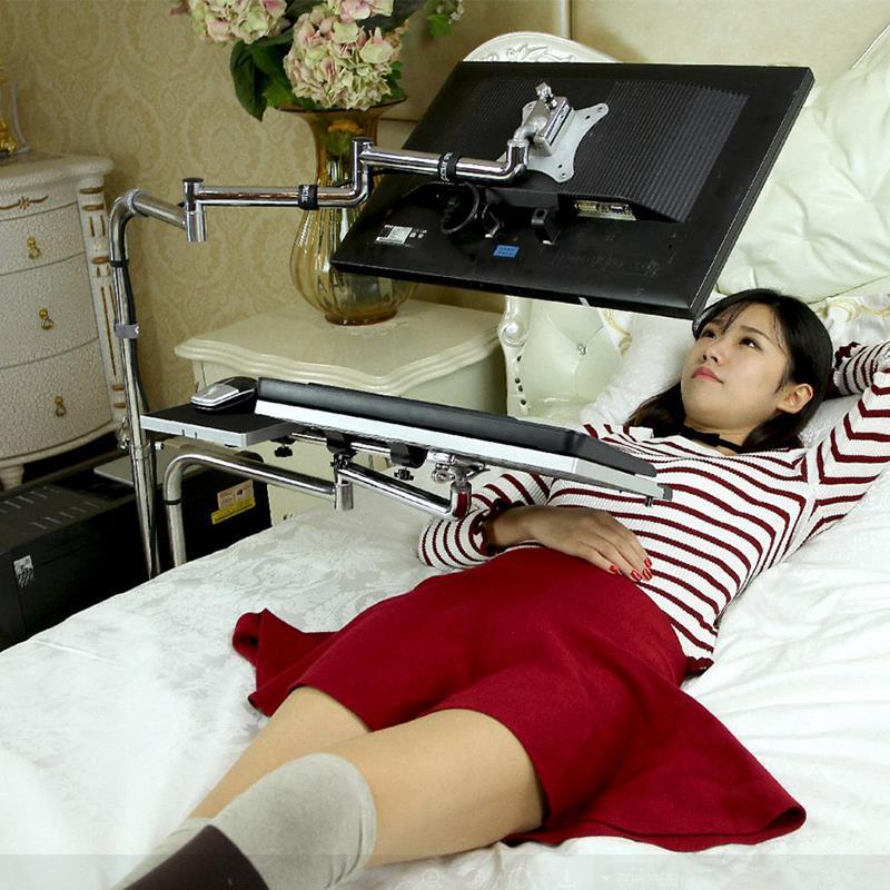 床上用颱式電腦桌床邊床前跨床懶人多功能可移動昇降躺著玩支架