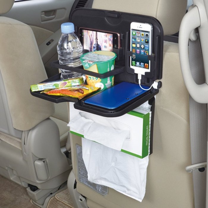 權世界@汽車用品 日本 SEIWA 多功能後座餐盤飲料面紙盒架 智慧型手機架(可放2支) W796