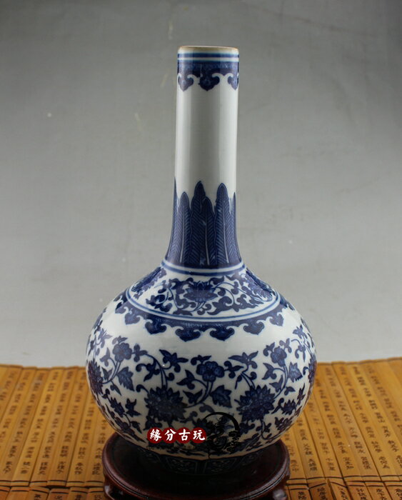 景德鎮陶瓷器 仿古青花瓷長頸插花花瓶中式家居裝飾客廳工藝擺件1入