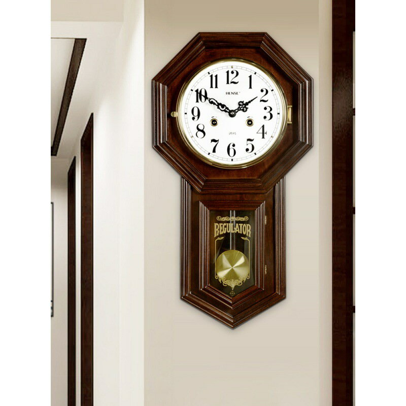 時式掛鐘客廳傳統創意實木時鐘報時擺鐘複古卦鐘表C