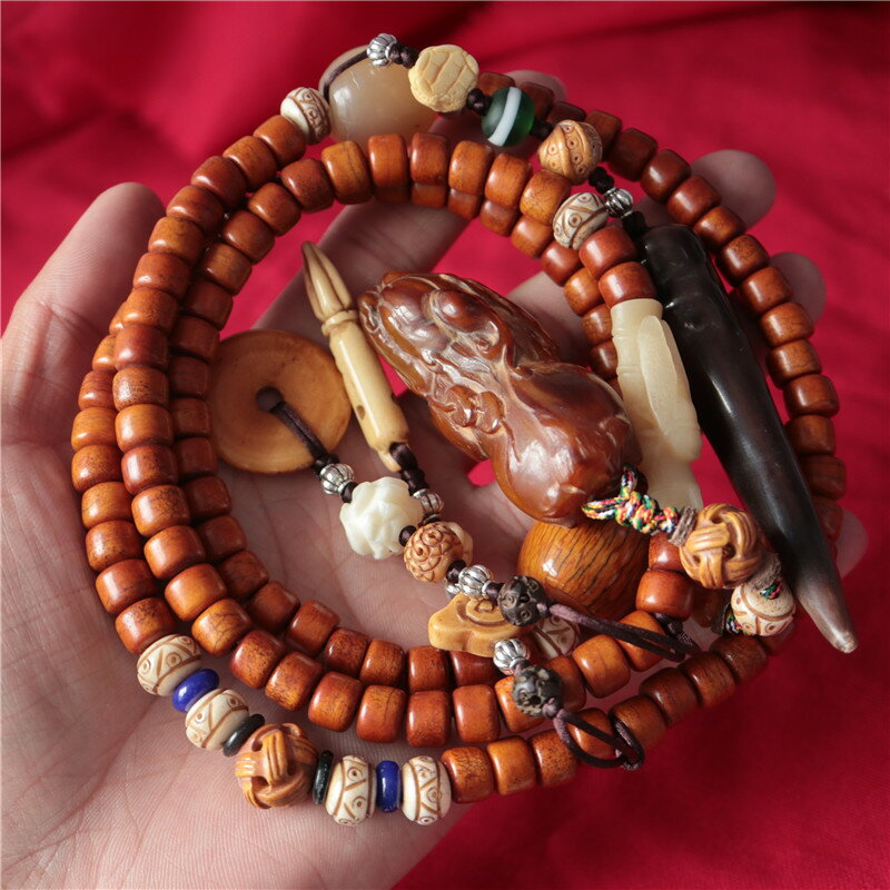 牛骨十二支彫 念珠 アートメモリー 水牛骸骨彫り 20cm ブレス