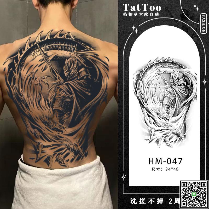 常山趙子龍滿背草本果汁逼真刺青趙雲紋身貼男防水持久不反光圖案-UM.有米家居