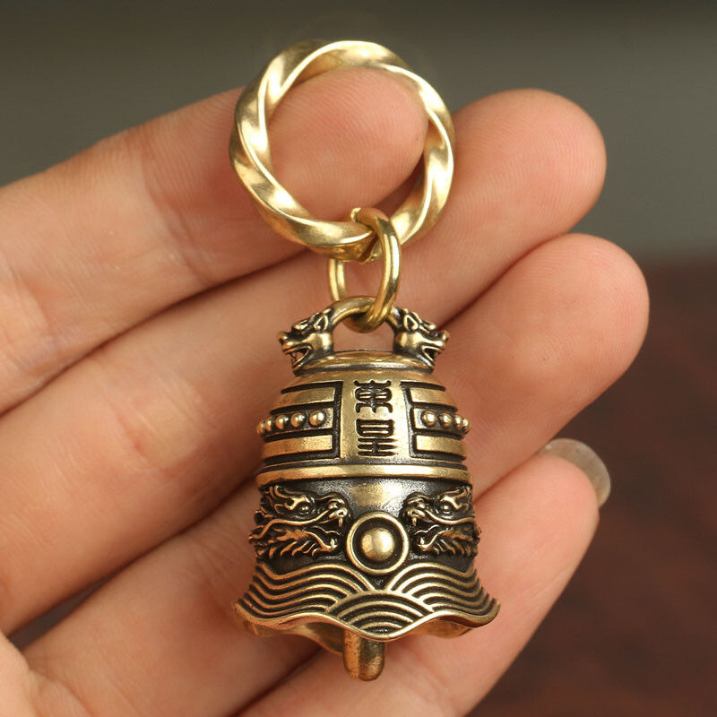 純黃銅東皇鐘鈴鐺男汽車鑰匙扣掛件中國風復古創意銅鐘風鈴